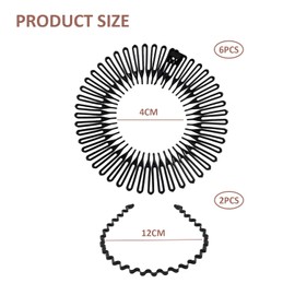 6 Pack Elastic Comb Hair Bands for Women with 2 Pieces Headbands, Zigzag Hair Bands, Round Elastic Hair Combs Resin Hair Comb Headbands (Black)