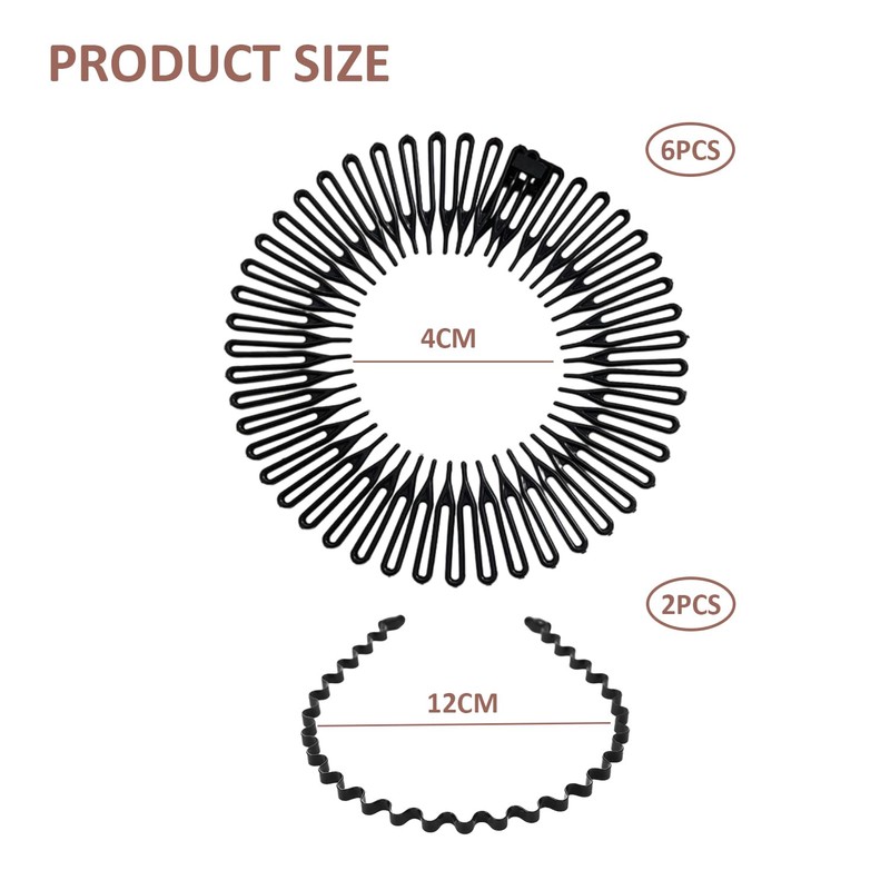 6 Pack Elastic Comb Hair Bands for Women with 2