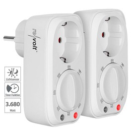 revolt Timer Socket: Timer Switch with Light Sensor Switch, 8-Hour Timer, Set of 2 (Light Sensor Socket, Socket with Timer, Twilight Switch)