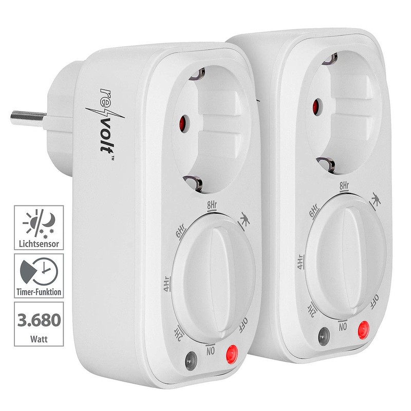 revolt Timer Socket: Timer Switch with Light Sensor Switch, 8-Hour