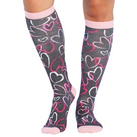Cherokee Printsupport - Calcetines de apoyo para mujer de 10 a 15 mmHg, Plus, corazones de boceto, talla grande