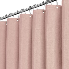 BTTN Fabric Shower Curtain, Linen Textured Heavy Duty Polyester Cloth Shower Curtain Set with Plastic Hooks, Blush, 72x96