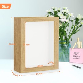 Anhow 2pcs 8x10 Shadow Box Frame, 3D Picture Frame Display Cas with Real Transparent Glass for Photos, Memorabilia, Crafts, Souvenir, Wedding Memories, Baby Items - Natural Wood/ 1.2 Inch Depth