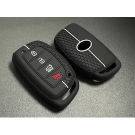REPROTECTING Silicone Rubber Key Fob Cover Compatible with Hyundai Elantra Elantra GT Ioniq Sonata Tucson (not for Keys with Eject/fold Buttons) (2016-2021) (Black/Pink)