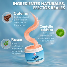 Gel Reductor Tonificante con Cafeína, Centella Asiática y Rusco 250 mL | Gel efecto frío, gel reductor de grasa, crema reductora de abdomen, reafirmante corporal de rápida absorción y frescura inmediata