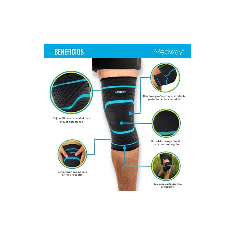 MEDWAY Rodillera Elástica Deportiva Premium Color Negro - Azul