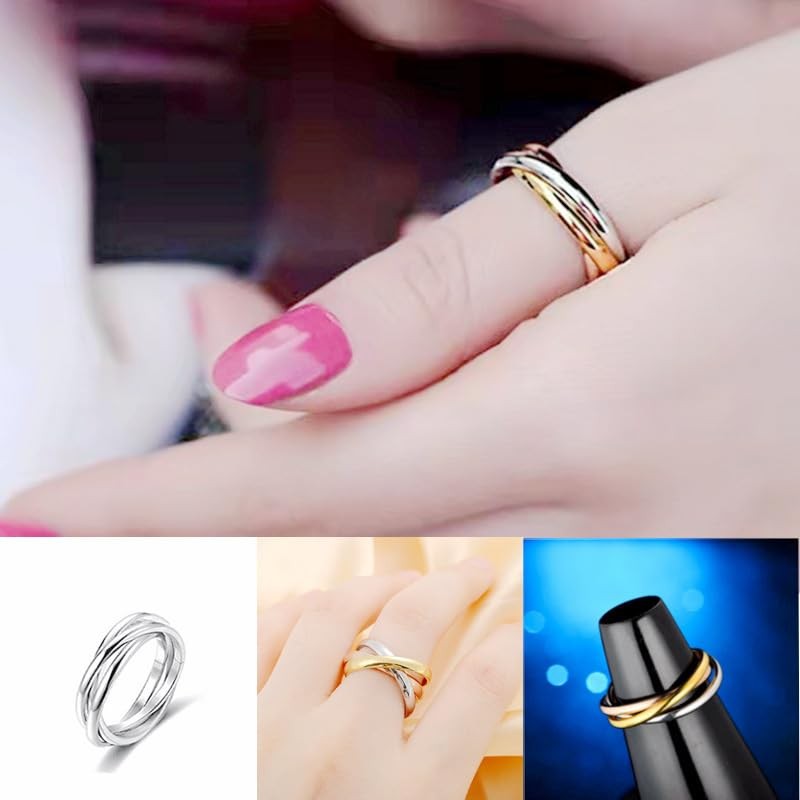 Triple Rings Rolling Stackable Band Rings for Women，rotatable Anti anxiety