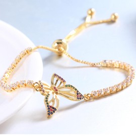 LSxAB Sparkling Gold Plated Butterfly Bracelet for Women Girls Birthday Adjustable Chain Bracelets