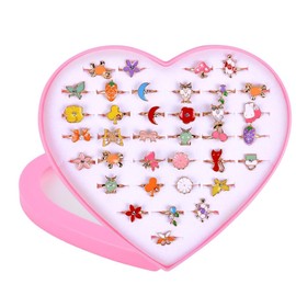 OSDUE Little Girl Jewel Rings, 36 PCS Adjustable Duplicate-Free Kids Jewelry Ring Set, Pretend Play and Dress Up Rings for Girls, Perfect Birthday/Children'S Day/New Year Gift for Girls Aged 3-12