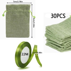 MEISO 30 sacchetti di iuta per coriandoli, sacchetti per bomboniere con nastro di raso per matrimonio, battesimo, comunione, nascita, festa di compleanno (Verde)