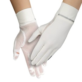 Women Sun UV Protection Driving Gloves Summer Short Floral Lace Anti-skid Screentouch Gloves Elegant Sunblock Fishing Hiking Cycling Gloves Wedding Bridal Full Finger Gloves (#F-White, ONE SIZE)