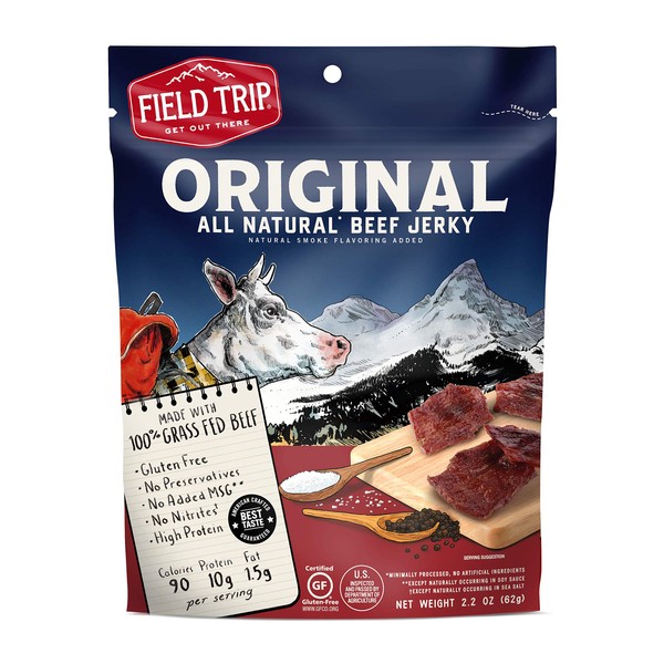 Field Trip All Natural Jerky Variety Pack | All Natural and Grass Fed Beef | Nitrate and Nitrite Free Low fat Protein Snack | 4 Count