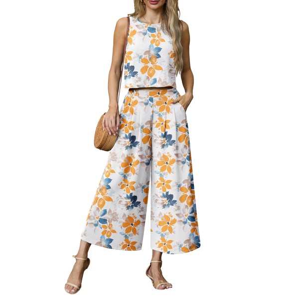 Lepunuo Women's Summer 2 Piece Outfits Crop Sleeveless Top and