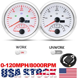ARTILAURA 85mm White GPS Speedometer 120MPH with Tachometer 8000RPM Gauge for Truck ATV