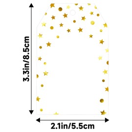 G2PLUS Gold Gift Tags with String-100PCS Foil Gold Stars Dots Gift Tags White Paper Blank Hanging Labels Gift Bags Name Tag for School Classroom, Office, Home Holiday Gift Package