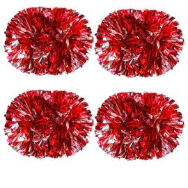 Colexy Cheerleading Pompoms, Pack of 4 Metal Foil Cheerleading Pom Poms, Cheerleader Pompoms, Hand Flowers, Plastic Cheerleader Pom Poms, Cheer Poms, for Sports, Competition, Dances, Team Ghost, Red