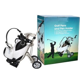 LL-Golf® Pen Holder Miniature Golf Bag with Trolley and 3 Golf Clubs Pens / Golf Gift Golfer Desk Office Gift Idea