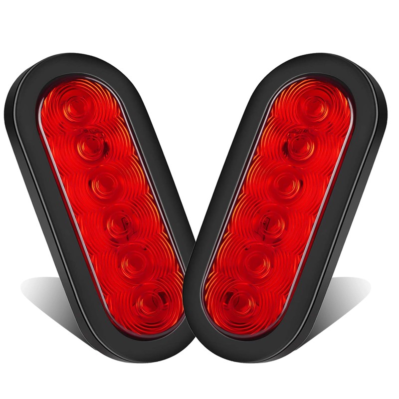 LIGBT 2PCS 6 Inch Oval Red LED Trailer Tail Lights