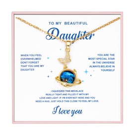 RINHOO FRIENDSHIP To My Daughter Necklace from Mom Dad Moon Star Heart Titanium Steel Birthday Christmas Valentines Day Gifts Jewelry for Daughter (Planet Butterfly)