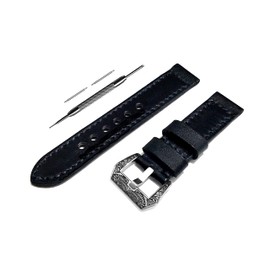 NICKSTON Black Brushed Genuine Leather Band Compatible with Garmin Venu 2 and Vivoactive 4 Smartwatches Luxury Strap Bracelet Pins Tool B22 (2. Silver Color Smooth Buckle)