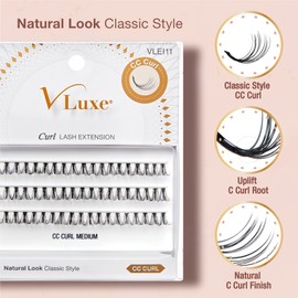 VLuxe CC Curl Lash Cluster Eyelash Extensions, Classic Style 20D Volume Individual False Eyelash for Professionals, Enhanced Natural Look for Uplifted Eyes, DIY Easy Application & Comfortable Wear