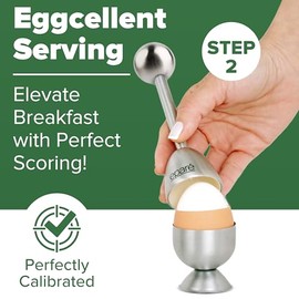 Eparé - Juego de huevos y galletas - Huevos para huevos duros blandos británicos, cortador de decoración de huevos de acero inoxidable, cucharas de huevo y soporte para huevos duros