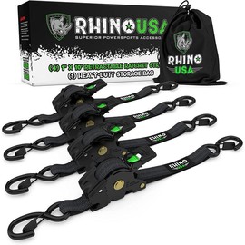 Rhino USA 1" x 10' Retractable Ratchet Straps (select 2 pack or 4 pack) - Heavy Duty Self Retracting Tie Down Straps for Truck, Cargo Trailer:_Black_4-Pack