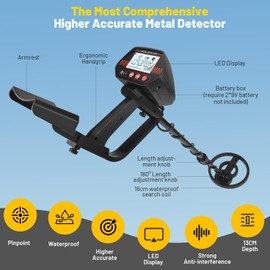 Metal Detector, Gold Detector with LCD Display, 3 Operating Modes, IP68 Waterproof, 78 cm-107 cm Height Adjustment, High Accuracy, Anti-Interference, Metal Detector Professional for Adults and