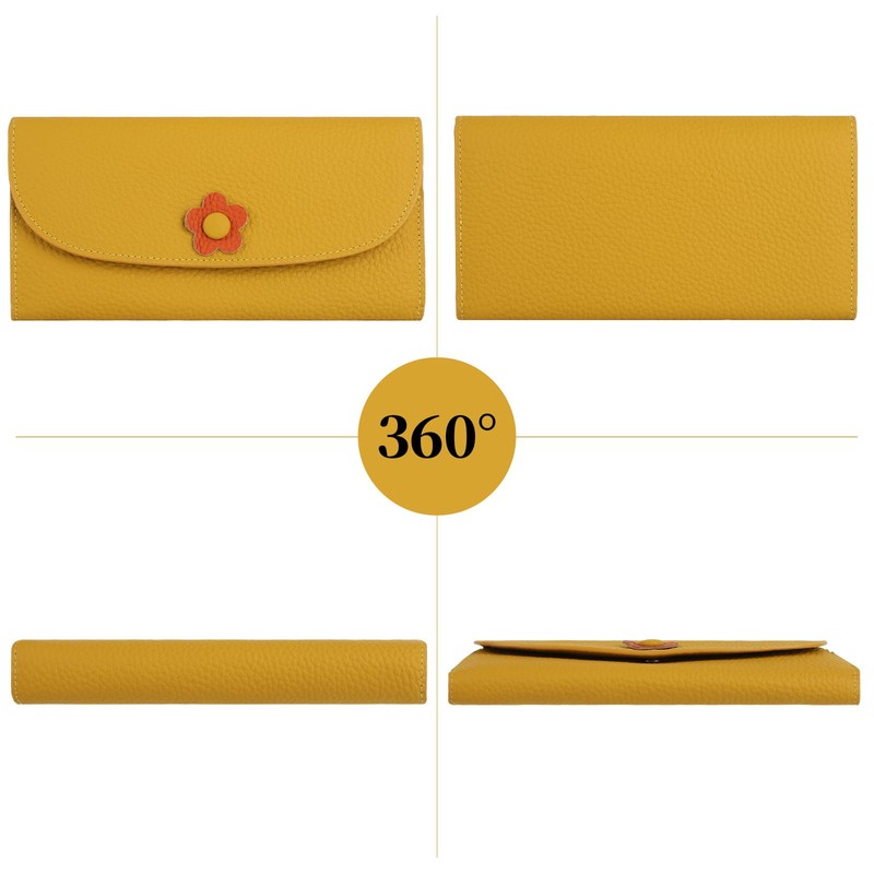 ArtsEye Genuine Leather Long Wallet Trifold Women's Large Capacity Wallet