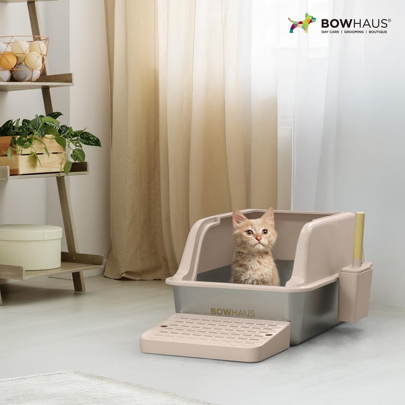 BOWHAUS XL Enclosed Stainless Steel Cat Litter Box with Lid,
