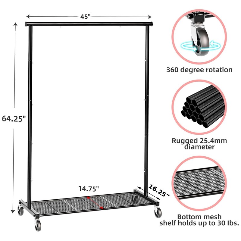 Ekisemio Clothes Rack for Hanging Clothes, 64.25 Inch Clothing Racks