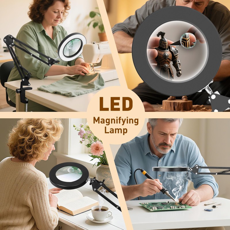 Magnifying Glass with Light and Stand, 12X 30X 20in Clamp