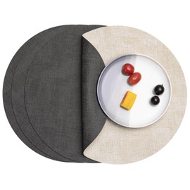 Myir JUN Round Placemats Dual Sided, Faux Leather Place Mats Set of 4 Indoor Placemats for Dining Table Outdoor Placemats Non-Slip Washable Table Mats (Gray Cream-White, Set of 4)