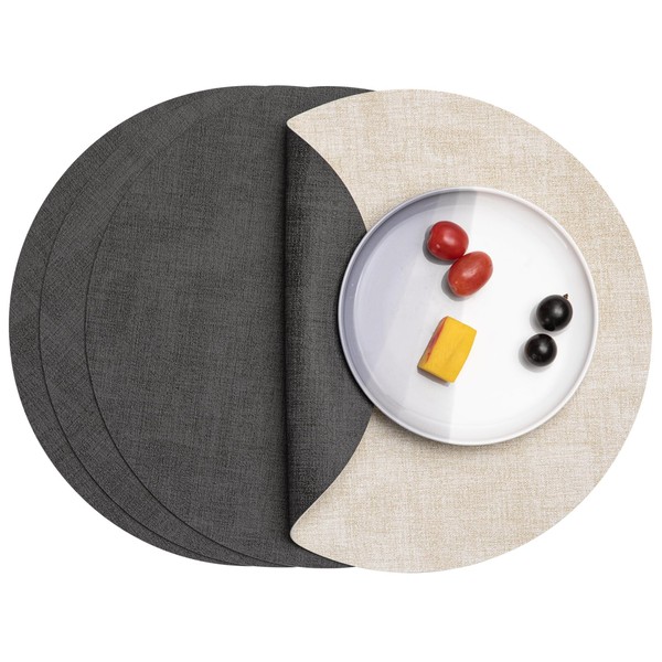 Myir JUN Round Placemats Dual Sided, Faux Leather Place Mats