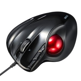 Sanwa Wired Ergonomic Trackball Mouse, Programmable Roller Ball Mice, Tilt Scroll, 400/800/1200/1600 dpi, Computer trackball & Finger Rest, Compatible with Mac, Windows, Laptop, Chrome OS, Black