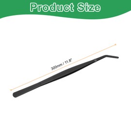 sourcing map 4pcs Long Tweezers 11.8 Inch Stainless Steel Tweezers with Curved Serrated Tip Multi-Purpose Kitchen Tongs for Cooking Gardening Repairing Craft, Black