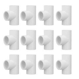 12Pcs PVC Tee Pipe Fitting Adapter PVC Tee Pipe Fittings Plastic Equal Diameter Joints Adapter Water Supply Home Improvement (20mm)