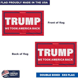 Made in the USA 3x5 Flag of Trump We Took America Back. Double-sided premium quality Outdoor Yard Flag Proudly Manufactured in the USA. (3x5 Flag Only) (Red)