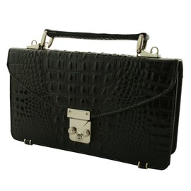 United Om UHP-2221 Second Bag, Men's, Cowhide Leather, Crocodile Embossed Type, Keyed, Shoulder Strap Included, Mini Bag, Black