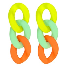 Chunky Acrylic Link Earrings Multicolor Thick Oval Link Chain Earrings Rainbow Resin Geometric Chain Ear Drop Dangle Earrings for Women Funky Jewelry (Yellow Green Orange Earrings)