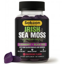 Sea Moss Gummies with Elderberry & Black Seed Oil Immune Support Supplement Natural Fruit Flavor Daily Wellness Gummies 150 Count
