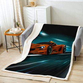 Race Sports Car Fleece Blanket for Sofa Couch Extreme Sports Theme Sherpa Throw Blanket Decorative Car Sports Competition Plush Blanket Automobile Fuzzy Blanket Baby 30"x40" Flannel Blanket