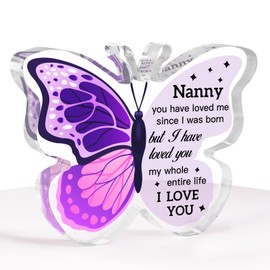 Einanmut Einanmut Nanny Birthday Gifts, Unique Mothers Day Gifts for Nanny - Acrylic Butterfly Plaque, Best Christmas Anniversary Presents for Grandma/Granny/Nana/Nan, 3.9 * 3 * 0.5 Inches