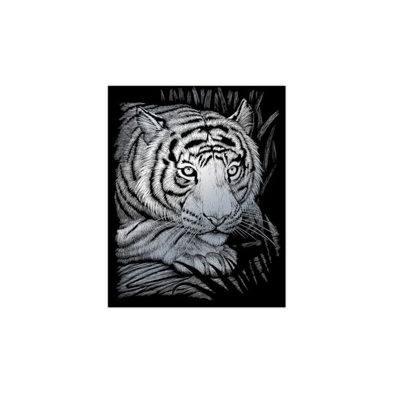 Royal Brush Silver Foil Engraving Art Kit 8"X10"-White Tiger