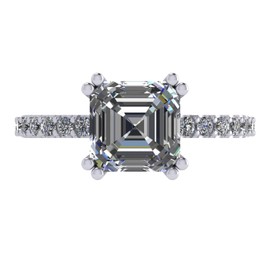 NANA Silver 6mm (1.50ct) Asscher Cut Pure Brilliance Zirconia Solitaire w/sides Eng Ring-Rhodium Plated-Size 5