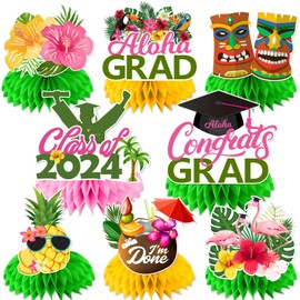 Hawaiian Graduation Decorations, 8pcs Luau Graduation Party Decorations 2024 Honeycomb Centerpieces, Aloha Graduation Party Decorations Table Decorations, 3D Double Side Centerpiece for Party