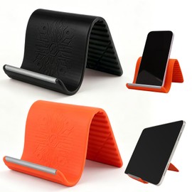 SINSETU 2 Pack Adjustable Foldable Silicone Phone Stand, Universal Bendable Cell Phone Tablet Holder, Portable Anti-Slip Desk Bed Phone Mount for Travel Home Office(Orange/Black)