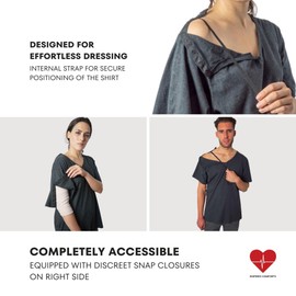 Inspired Comforts Right Shoulder & Side Access Post Surgery & Rehab Unisex Snap Shirt (L, Grey)