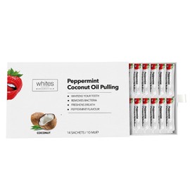 Whites Beaconsfield Coconut Oil Pulling Sachets - Natural Teeth Whitening & Oral Detox, 14 Mint-Flavored Sachets - Freshens Breath, Kills Bad Odor, Removes Plaque & Promotes Healthy Gums, Vegan