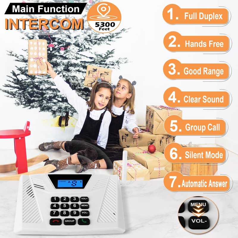 SANZUCO Intercoms Wireless for Home Upgraded, Hands Free Intercom 5300ft,